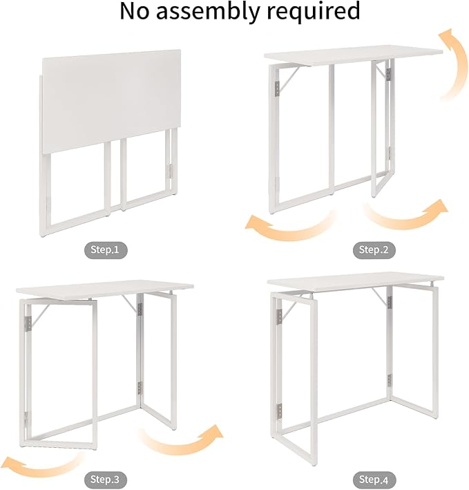 Folding Desk 40 Inch - Small Foldable Desk for Small Space Minimalist, Space Saving Collapsible Compact Desk Portable Table for Craft, Writing, Study and Work (No Assembly Required)