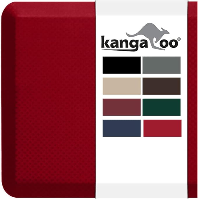 KANGAROO Thick Ergonomic Anti Fatigue Mats for Kitchen Floor, 39x20, Cushioned Standing Office Desk Mat, Waterproof Scratch Resistant Topside, Supportive All Day Comfort Padded Foam Rugs, Red