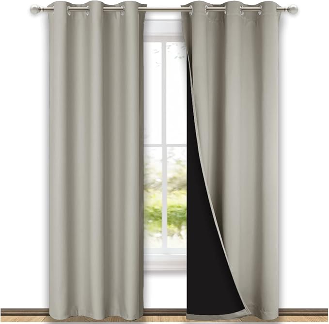 NICETOWN Natural Blackout Curtains 80 inches Long, Full Light Blocking Drapes with Black Liner for Nursery, Thermal Insulated Draperies for Hall, Villa (2 Pieces, 42" Wide Each Panel, Natural)