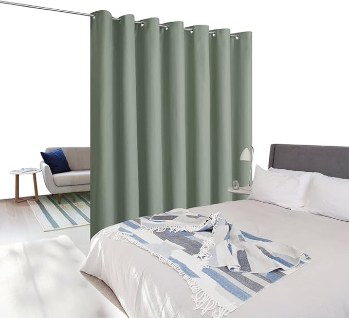 NICETOWN Room Separating Divider, Greyish Green Room Divider Curtain Screen Partition, Function Thermal Blackout Patio Door Curtain, Sliding Door Insulated Curtain for Patio, 8.3ft Wide x 10ft Long