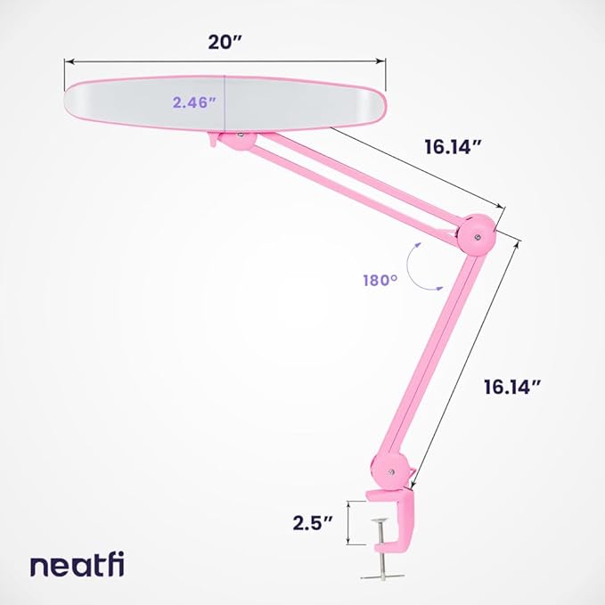 Neatfi XL 2,200 Lumens LED Task Lamp, 24W Super Bright Desk Lamp, 117 Pcs SMD LED, 4 Level Brightness, Dimmable, Task LED Light for Home, Office, Workbench (CCT, Pink)