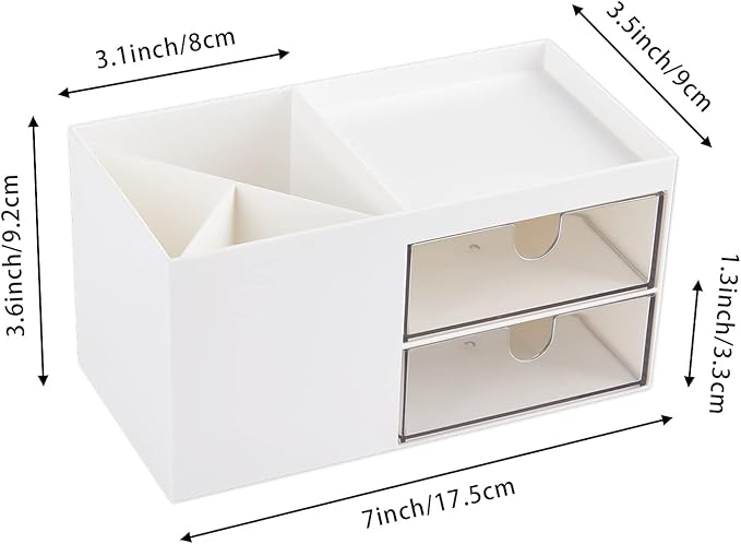 LETURE Office Desk Organizer with drawer, Office Supplies and Desk Accessories, Business Card/Pen/Pencil/Mobile Phone/Stationery Holder Storage Box (White)