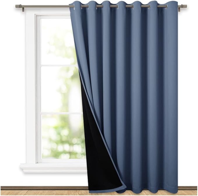 NICETOWN Total Shade Patio Door Curtain, Heavy-Duty Full Light Shading Sliding Door Drape Room Divider Curtain, Vertical Blind for Window（Stone Blue, 1 Panel, 100 inches Wide x 95 inches Long