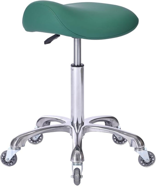 Professional Saddle Stool with Wheels Ergonomic Swivel Rolling Height Adjustable for Clinic Dentist Beauty Salon Tattoo Home Office (Green)