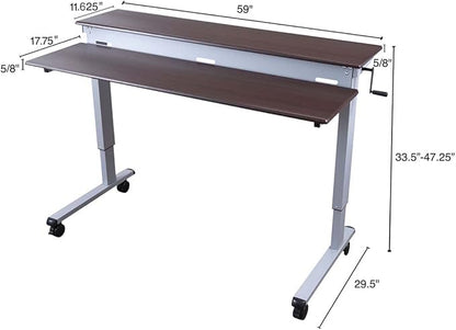 S STAND UP DESK STORE Crank Adjustable 2-Tier Standing Desk with Heavy Duty Steel Frame-Silver Frame/Dark Walnut Top, 60 inch Wide