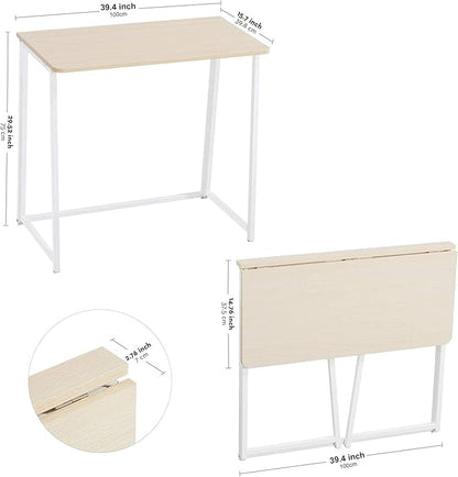 WOHOMO Folding Desk, Small Foldable Desk 39.4" for Small Spaces, Space Saving Computer Table Writing Workstation for Home Office, Easy Assembly, Oak