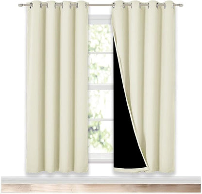 NICETOWN Living Room Completely Shaded Draperies, Privacy Protection & Noise Reducing Ring Top Drapes, Black Lined Insulated Window Treatment Curtain Panels (Beige, 2 Pieces, W52 x L72)