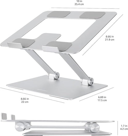 Amazon Basics Ergonomic and Foldable Laptop Stand for Desk, Adjustable Riser, Fits all Laptops and Notebooks up to 17.3 Inch, 10 x 8.7 x 6 in, Silver