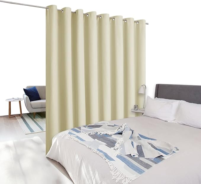 NICETOWN Noise Barrier Room Dividers Blind Screens Partitions, Home Decor Floor to Ceiling Divider Room Curtain for Shared Space, Office, Loft, Dorm, Hotel (1 Pcs, 9' Tall x 15' Wide, Beige)