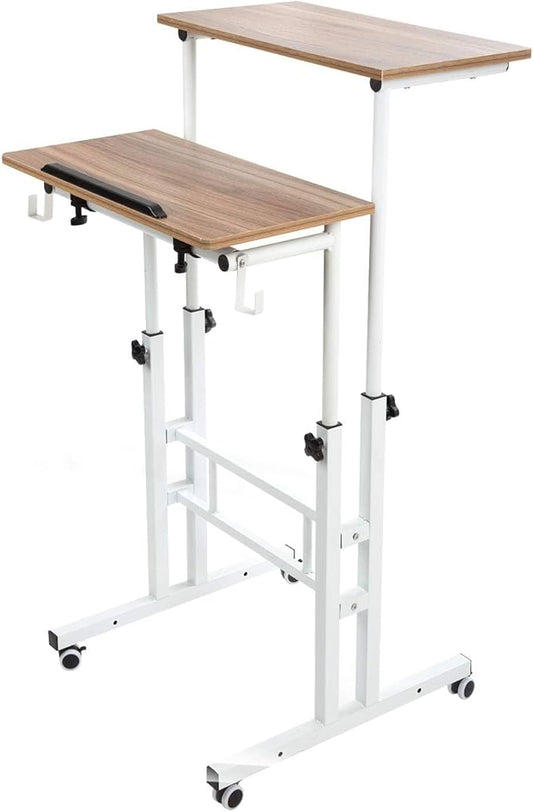 SIDUCAL Small Standing Desk, Portable Stand Up Desk, Height Adjustable Mobile Standing Desk Converter with Wheels Computer Workstations, Rolling Desk Laptop Cart for Standing or Sitting, Vintage Oak