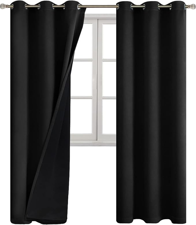 Black Blackout Curtains 84 Inch Length 2 Panels for Living Room, Thermal Insulated 100% Light Blocking Soundproof Grommet Window Curtains for Bedroom with Liner, Each 42 Inch Wide