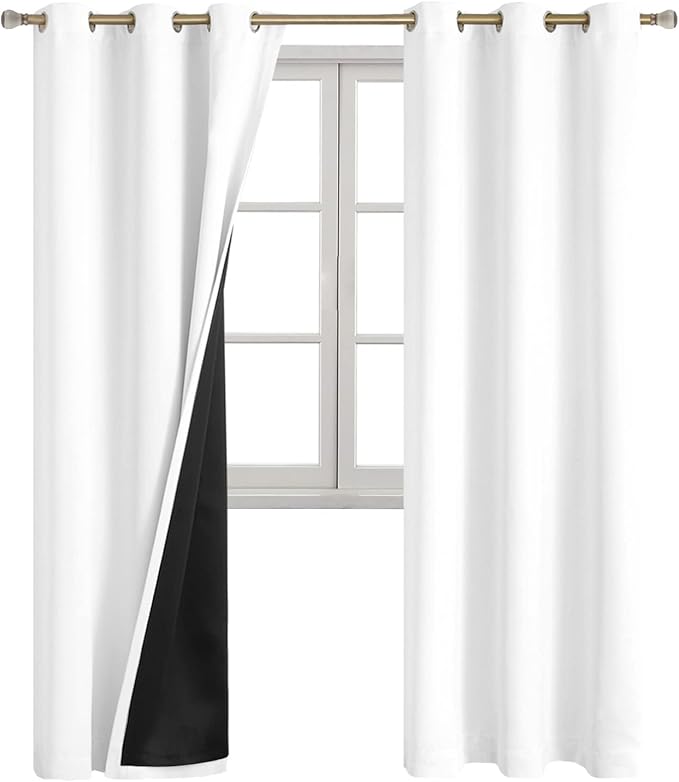 White Blackout Curtains for Living Room 84 Inch Length 2 Panels Set, Thermal Insulated 100% Light Blocking Soundproof Grommet Window Curtains for Bedroom with Black Liner, Each 42 Inch Wide