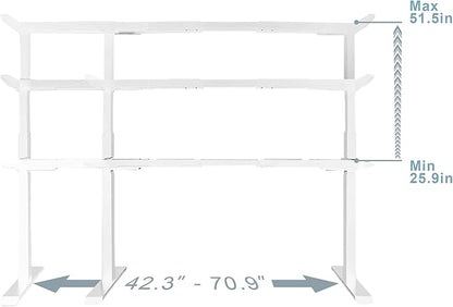 Fromann Dual Motor Electric Standing Desk Frame 3 Tier Legs Height Adjustable Handset with USB A+ C Ports Sit Stand up Desk Base for Home and Office (White)