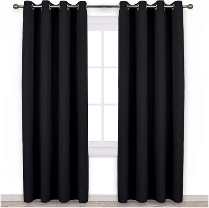 NICETOWN Black Blackout Curtains for Bedroom 84 inches Long - Light Reducing Thermal Insulated Solid Grommet Black Out Curtains/Panels/Drapes for Living Room (Set of 2, W52 x L84)