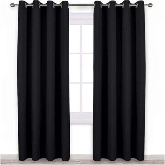 NICETOWN Black Blackout Curtains for Bedroom 84 inches Long - Light Reducing Thermal Insulated Solid Grommet Black Out Curtains/Panels/Drapes for Living Room (Set of 2, W52 x L84)