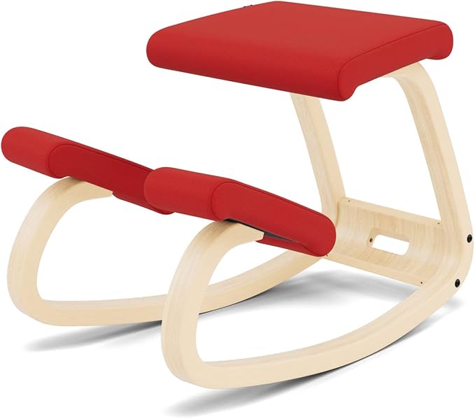 Varier Variable Balans Original Kneeling Chair Designed by Peter Opsvik (Red Revive Fabric with Natural Ash Base)