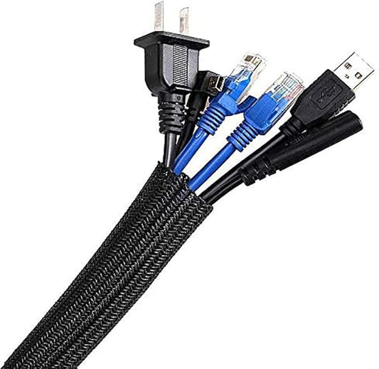 AGPTEK Cable Sleeve Cover, 6.6ft - 2/3 inch Cord Management Wire Organizer Under Desk, Home Office Computer Wire Cover Hider Cord Protector, Protect Cables from Pet Cat Dog Chewing, Black