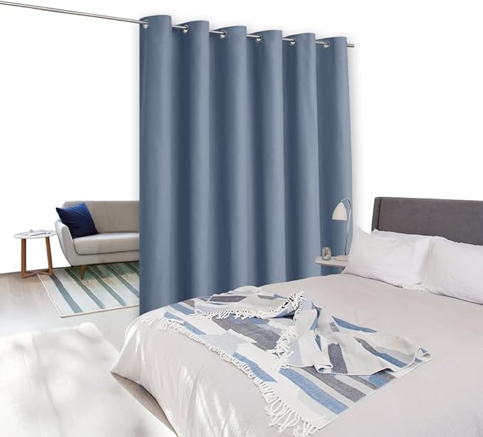 NICETOWN Room Divider Curtain Screen Partition, Vertical Blind for Sling Door, Blackout Window Curtain, Privacy Blind for Patio, Extra Wide Drape (Stone Blue, Single Panel, 10ft Wide x 7ft Long)