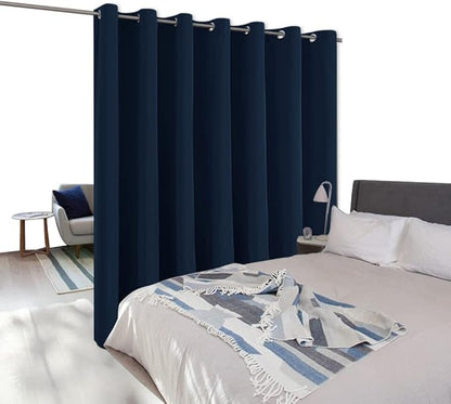 NICETOWN Room Separating Divider, Room Divider Curtain Screen Partition, Function Thermal Blackout Patio Door Curtain Panel, Sliding Door Insulated Curtain for Patio, Navy, 8.3ft Wide x 8ft Long