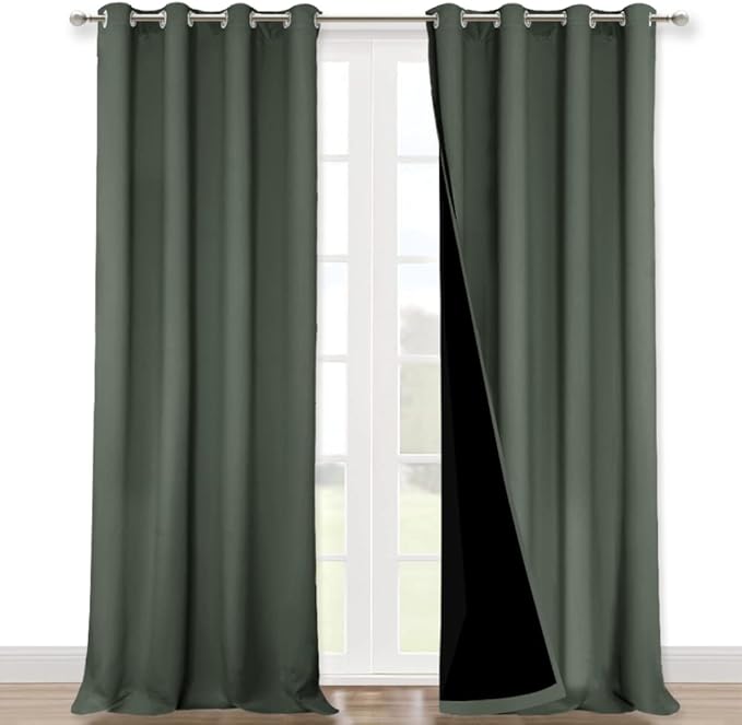 NICETOWN Full Shading Curtains 90 inches Long 2 Panels Set for Windows, Super Heavy-Duty Black Lined Blackout Curtains for Bedroom, Privacy Assured Window Treatment (Dark Mallard, 52 inches W)