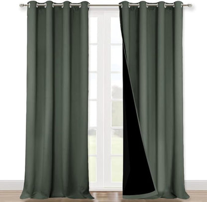 NICETOWN 100% Blackout Curtains 120" Long, Pair of Energy Smart & Noise Blocking Out Drapes for Baby Room Window, Thermal Insulated Guest Room Lined Window Dressing(Dark Mallard, 52" Wide)