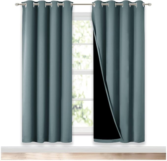 NICETOWN 100% Blackout Window Curtain Panels, Full Light Blocking Drapes with Black Liner for Nursery, 72-inch Drop Thermal Insulated Draperies (Aqua, 2 Pieces, 52-inch Wide Per Panel)