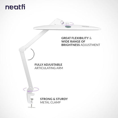 Neatfi Elite HD XL Task Lamp with Clamp, 3 Adjustable Light Modes, 22 Inches Wide, 2260 Lumens, 84PCS SMD LED, Super Bright Desk Lamp, Non-Polar Dimming (CCT with Clamp, White)