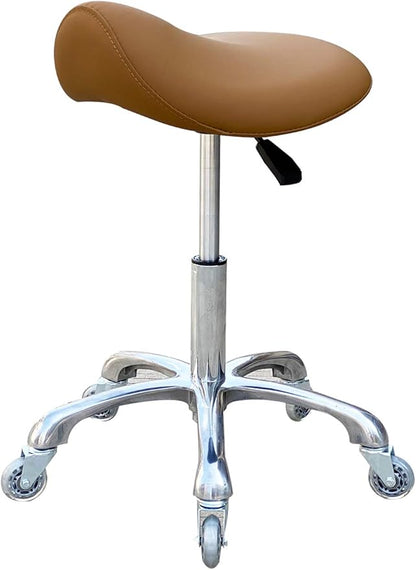 Professional Saddle Stool with Wheels Ergonomic Swivel Rolling Height Adjustable for Clinic Dentist Beauty Salon Tattoo Home Office (Camel)