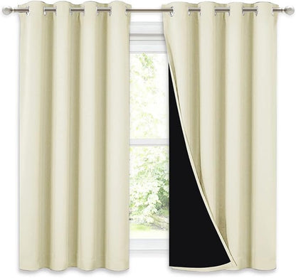 NICETOWN Cold Blocking Curtains, Bedroom Full Blackout Curtain Panels, Great Job for Blocking Light, Complete Blackout Draperies with Black Liner for Night Shift (Beige, Set of 2, 52 by 54-inch)