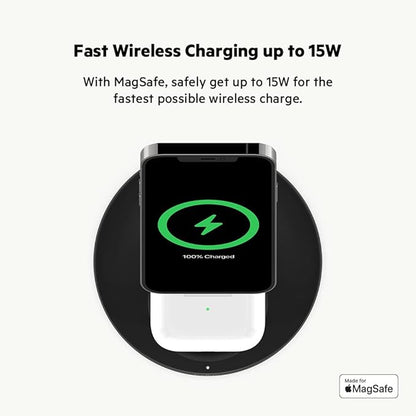 Belkin MagSafe 2-in-1 Wireless Charging Stand for Apple iPhone 16, iPhone 15, iPhone 14, & iPhone 13 Series & AirPods - MagSafe Fast Charging Station for Multiple Devices - Black