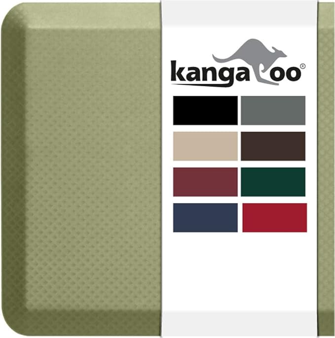 KANGAROO Thick Ergonomic Anti Fatigue Mats for Kitchen Floor, 58x20, Cushioned Standing Office Desk Mat, Waterproof Scratch Resistant Topside, Supportive All Day Comfort Padded Foam Rugs, Sage Green