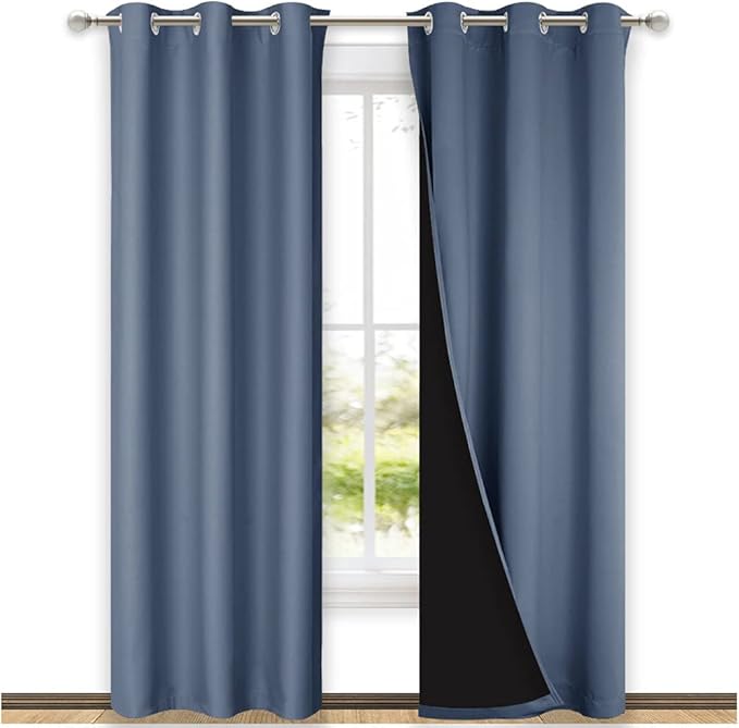 NICETOWN 100% Blackout Curtains 84in Long, Pair of Energy Smart & Noise Blocking Out Drapes for Baby Room Window, Thermal Insulated Guest Room Lined Window Dressing (Stone Blue, 42in Widex84in long)