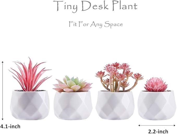 CADNLY Fake Succulent Plant Set - Artificial Succulent Plants for Women Desk - Realistic Faux Succulents in Ceramic Pots - Mini Pink Decor for Bedroom Bathroom Office Shelf Decor