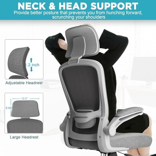 Mimoglad Office Chair, High Back Ergonomic Desk Chair with Adjustable Lumbar Support and Headrest, Swivel Task Chair with flip-up Armrests for Guitar Playing, 5 Years Warranty