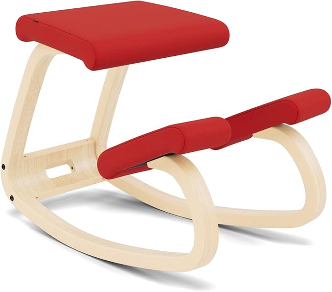 Varier Variable Balans Original Kneeling Chair Designed by Peter Opsvik (Red Revive Fabric with Natural Ash Base)