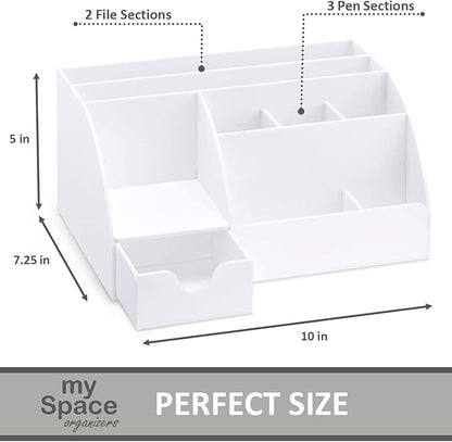 White Desk Organizer, 9 Compartments, Office Supplies and Desk Accessories Organizer, Pen Holder, Office Decor Desktop Organizer (White)