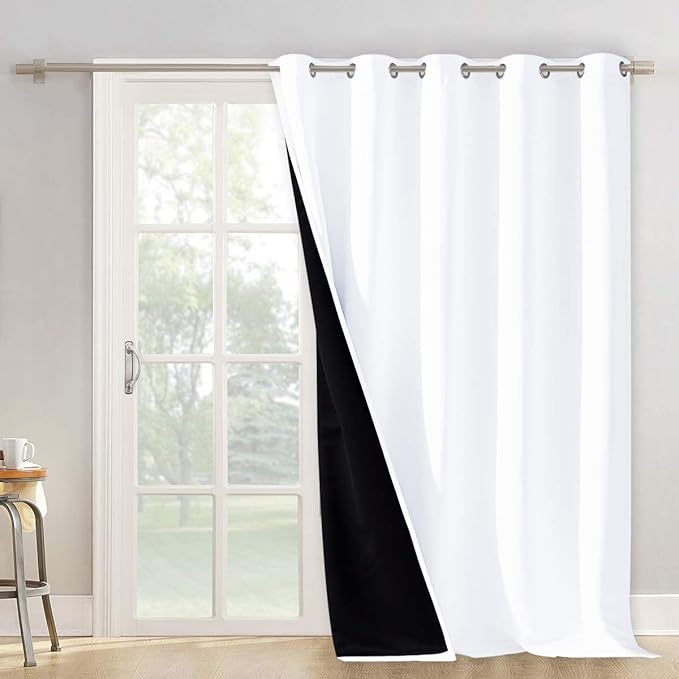 NICETOWN Room Seperating Divider, Room Divider Curtain Screen Partition, Function Thermal Blackout Patio Door Curtain Panel, Sliding Door Insulated Curtains for Patio, White, 108" Tall x 70" Wide