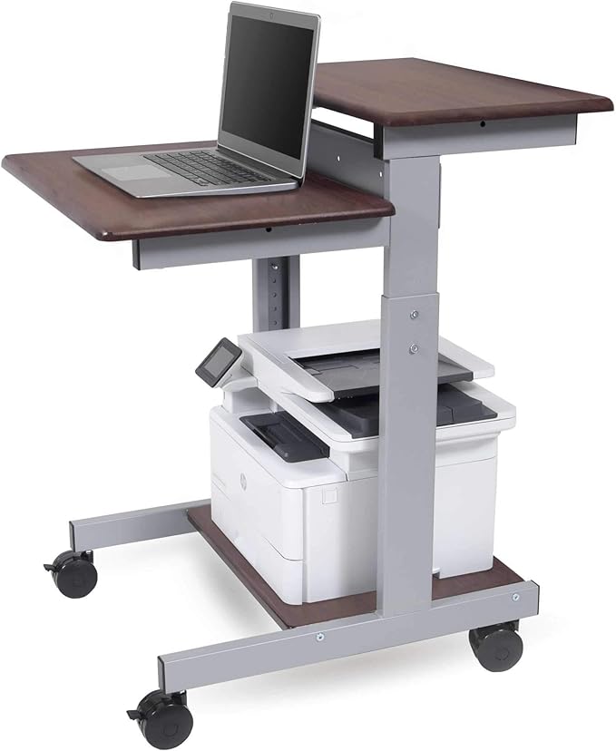 Stand Up Desk Store Rolling Adjustable Height Two Tier Standing Desk Computer Workstation (Silver Frame/Dark Walnut Top, 24" Wide)