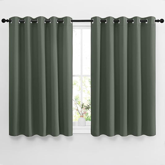 NICETOWN Bedroom Blackout Curtains for Kitchen Window - Window Treatment Thermal Insulated Solid Grommet Sound Reducing for Kitchen/Nursery, Dark Mallard, 2 Panels, W66 x L54