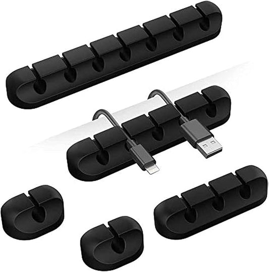 Cable Organizer Clips Cord Holder - 5 Packs Self Adhesive Cable Management for USB Cable/Power Cord/Wire, Car and Desk, Home and Office (7-5-3-1-1 Slots) Black Cord Organizer