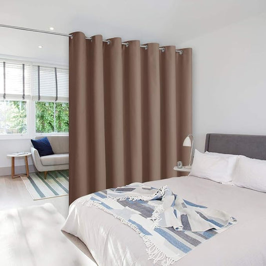 NICETOWN Sound Insulation Wall Dividers for Rooms, Room Divider Curtain Screen Partition, Thermal Blackout Patio Door Curtain Panel, Sliding Door Insulated Curtain, Cappuccino, 8.3ft Wide x 11ft Long