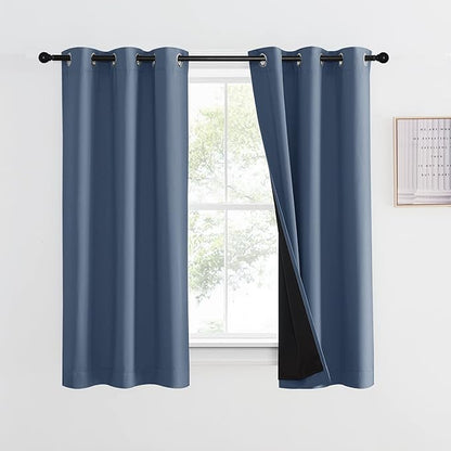 NICETOWN 100% Blackout Curtain with Black Liner, Thermal Insulated 2-Layer Lined Drape, Room Warming Small Window Drapery for Dining Room (Stone Blue, 1 Panel, 42 inches W by 54 inches L)