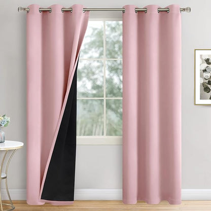 Baby Pink Blackout Curtains for Girls Bedroom 84 Inch Length 2 Panels Set, Thermal Insulated 100% Light Blocking Soundproof Grommet Window Curtains for Nursery with Liner, Each 42 Inch Wide