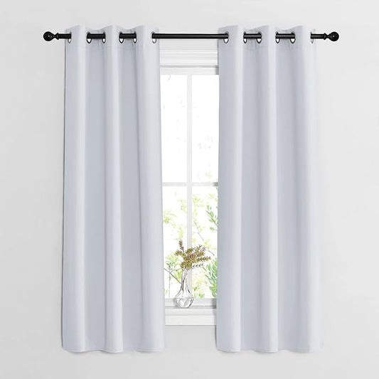 NICETOWN Bedroom Curtains 2 Panels Set - Easy Care Solid Thermal Insulated Silver Grommet Light Blocking Room Darkening Drapes for Bedroom/Kids Room 37 in x 63 in (W x L) , Greyish White)