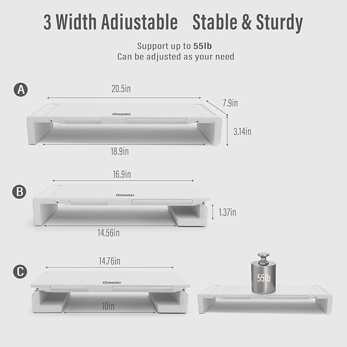 OImatser Monitor Stand Riser 3.0 USB HUB, Type-C Data Port, Foldable Computer Monitor Riser, Adjustable Length Computer Stand and Storage Drawer & Pen Slot, Phone Stand for Computer