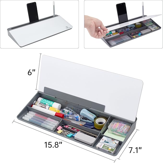 Small Desktop Glass Whiteboard Dry-Erase-Board - Computer Keyboard Stand White Board Surface Pad with Drawer, Desk Organizers with Accessories for Office, Home, School Supplies