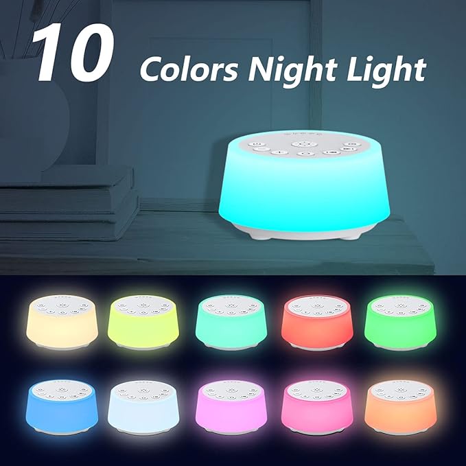 Color Noise Sound Machines with 10 Colors Night Light 25 Soothing Sounds and Sleep White Noise Machine 32 Volume Levels 5 Timers Adjustable Brightness Memory Function for Adults Kids Baby