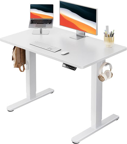 HUANUO Electric Standing Desk, 40" x 24" Whole Piece Desktop, Adjustable Height Computer Desk, 4 Height Memory Settings, Sit Stand Up Desk for Home Office, White