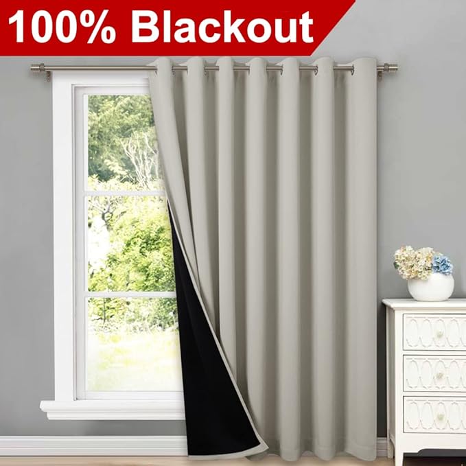 NICETOWN Natural Full Shading Wall Curtains for Patio Door, Super Heavy-Duty Thermal Backing Sliding Glass Door Drape, Privacy Assured Window Treatment(1 Panel, 100 inches W x 84 inches L)