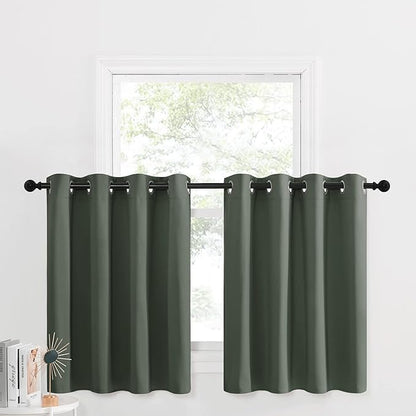 NICETOWN Country Kitchen Curtains for Windows, Thermal Insulated Room Darkening Curtain Valances for Living Room, Grommet Farmhouse Small Curtains for Bathroom, 1 Pair, 52" x 36", Dark Mallard